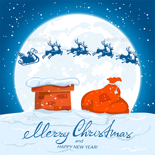 Text Merry Christmas and Santa over the Roof - Christmas Seasons/Holidays