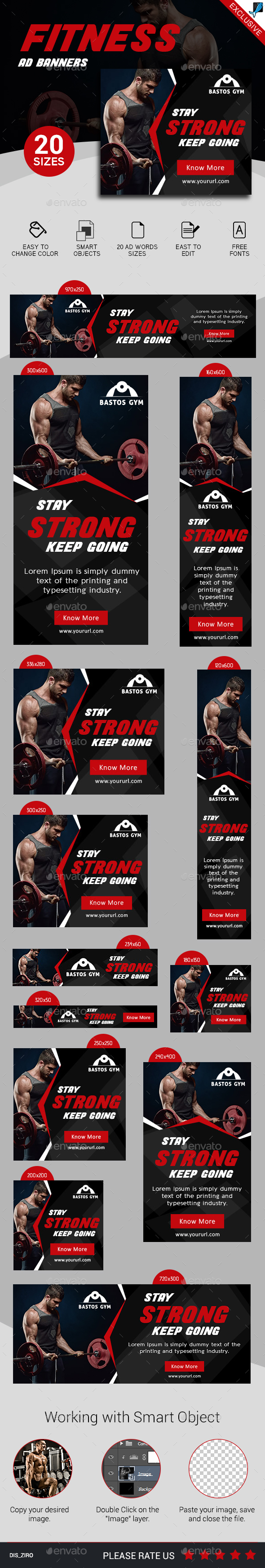 Fitness Ad Banners Set 3 - Banners & Ads Web Elements