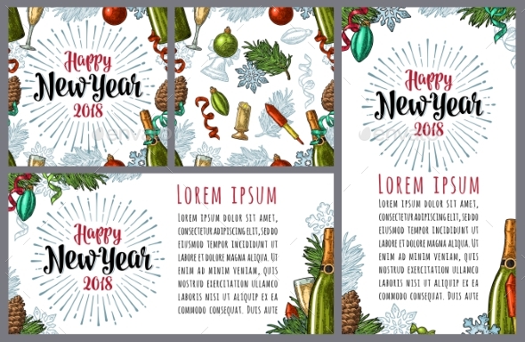 Seamless Pattern and Posters with Happy New Year - New Year Seasons/Holidays