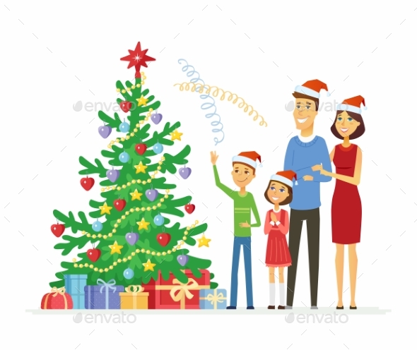 Happy Family Celebrates Christmas - Christmas Seasons/Holidays