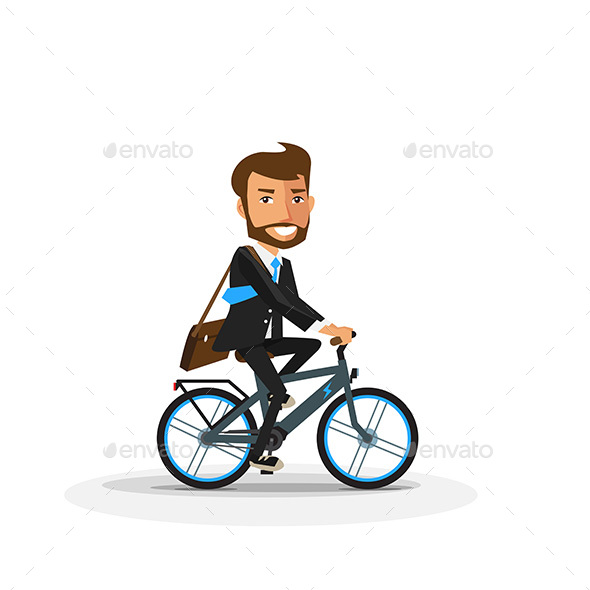 Smiling Businessman Riding an Electric Bicycle - People Characters