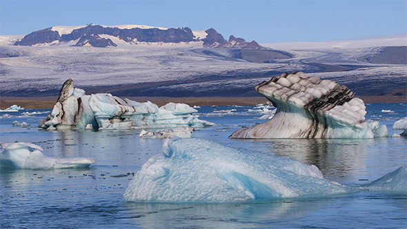 Chunks of Ice Floating in Glacial Lake Jokulsarlon, Iceland