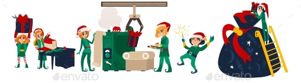 Christmas Elves Making Presents in Santa Workshop - Seasons/Holidays Conceptual