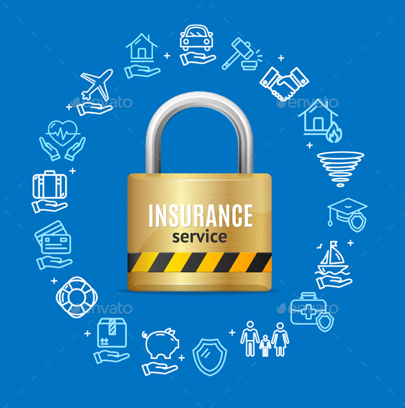 Insurance Service Round Design Template Line Icons - Services Commercial / Shopping