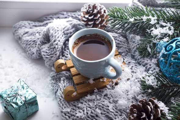 blanket with a cup of coffee - Stock Photo - Images
