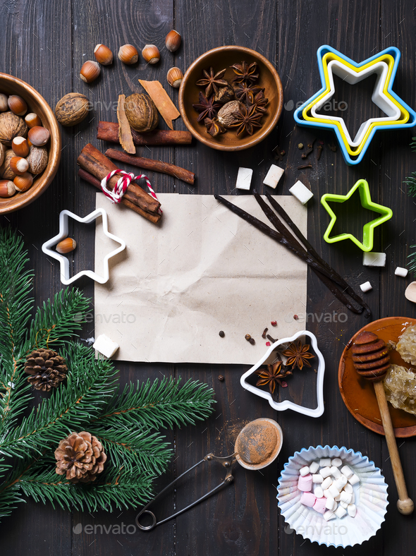 Ingredients for cooking Christmas gingerbread cookies - Stock Photo - Images