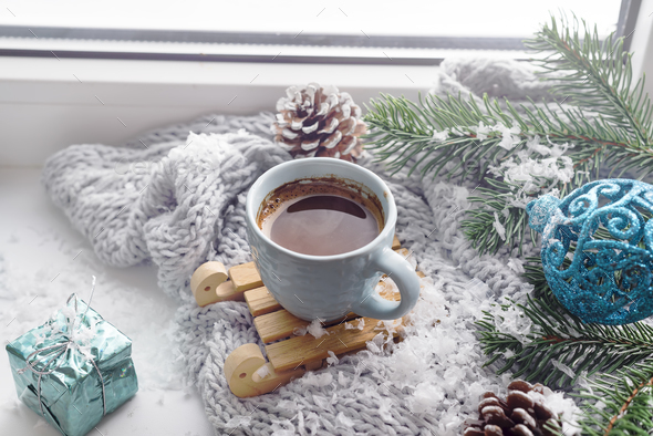 blanket with a cup of coffee - Stock Photo - Images