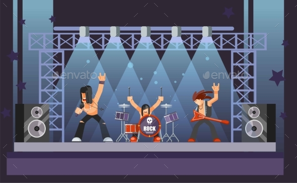 Rock Music or Rockers Band Performing on Stage - People Characters
