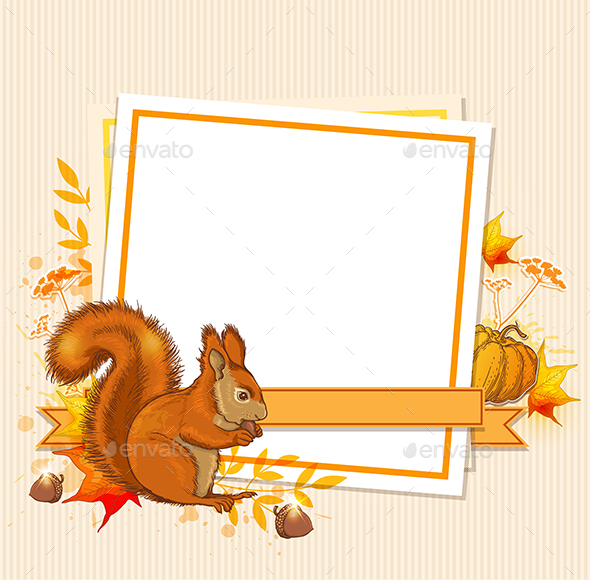 Autumn Background with Squirrel - Animals Characters