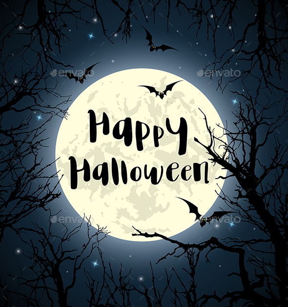 Halloween Greeting Card with Full Moon