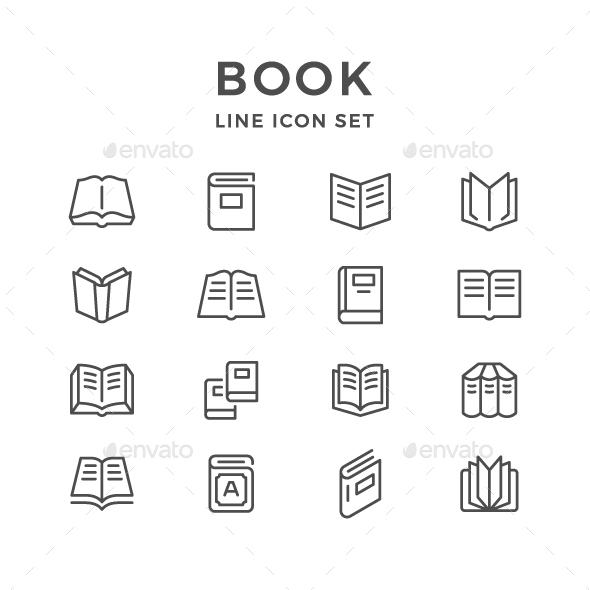 Set Line Icons of Book - Man-made objects Objects