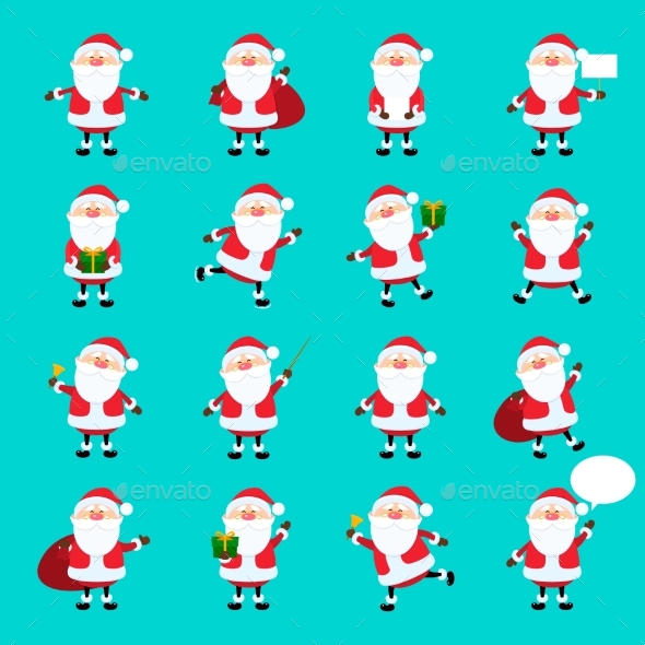 Santa Claus Icon Set in Flat Style - Christmas Seasons/Holidays