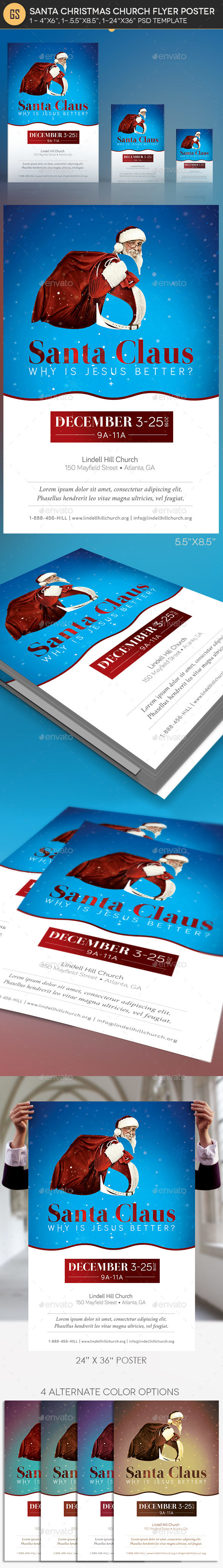 Santa Christmas Church Flyer Poster Template - Church Flyers