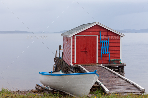 Red Newfoundland boat house NL Atlantic Canada