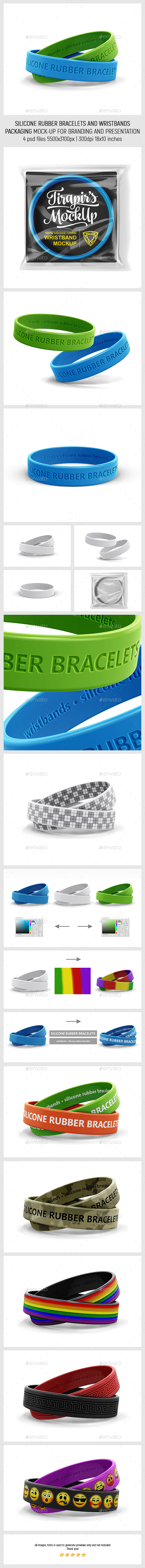 GraphicRiver Silicone Rubber Bracelets And Wristbands Packaging MockUp 20872595