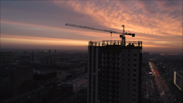 Yellow Tower Building Crane Fly Around Construction Site Building Apartments alt