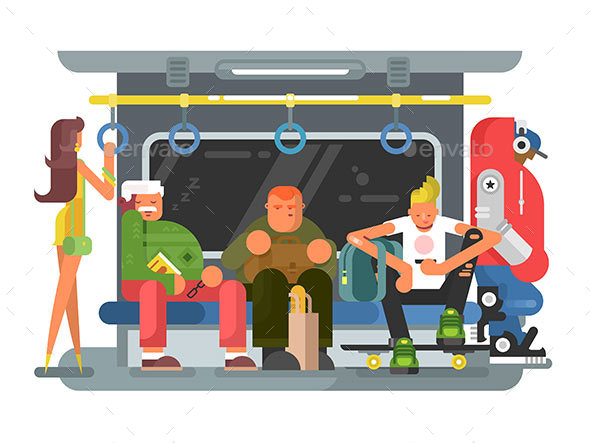 Subway with People Man and Woman Flat Design - Miscellaneous Vectors