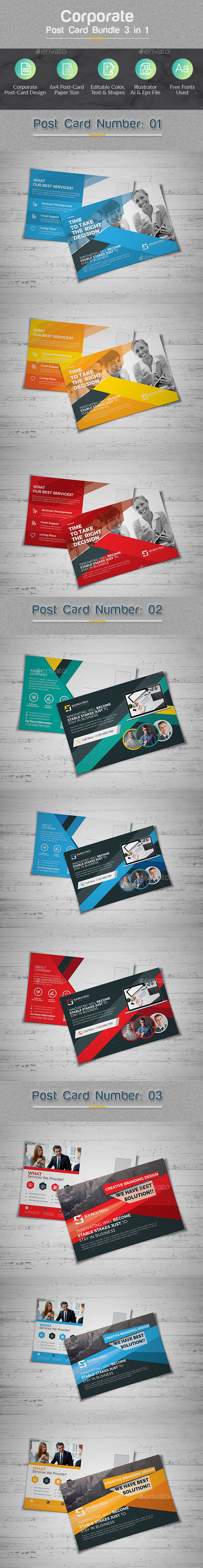 Post Card Bundle 3 in 1 - Cards & Invites Print Templates