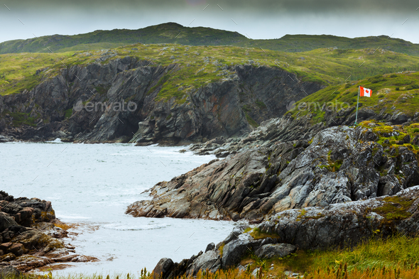 Rugged rocky coastal landscape Newfoundland Canada Stock Photo by pilens