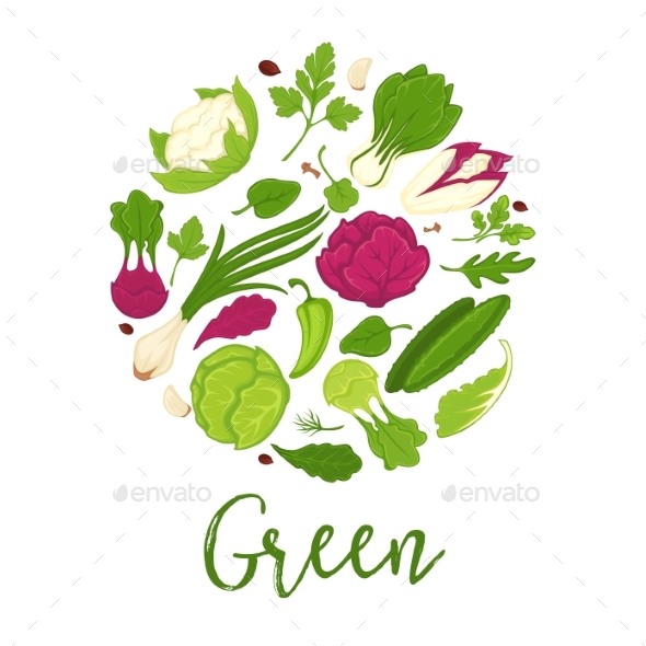 Green Salads Fresh Vegetables and Farm Herbs - Food Objects