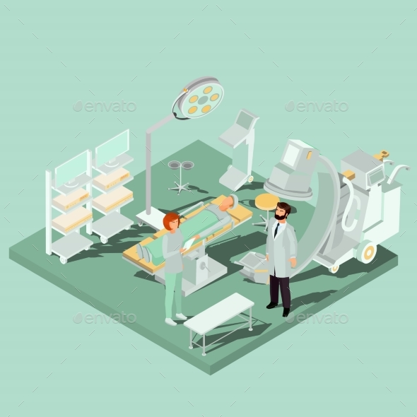 Vector Isometric Interior of Operating Room - Health/Medicine Conceptual