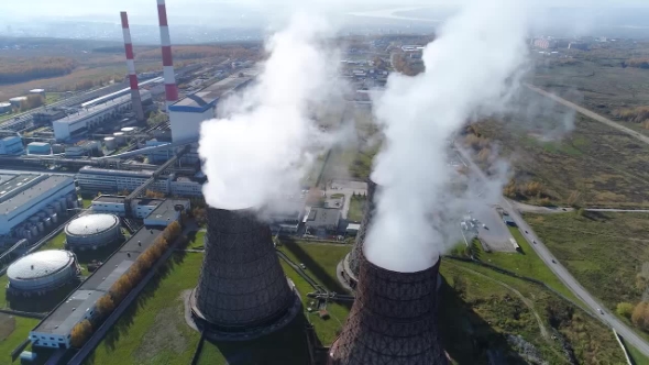 Aerial View: Smoke From Heavy Industry Factory alt