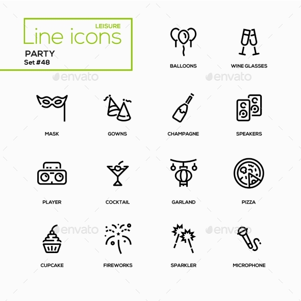 Leisure Concept, Party - Line Design Icons Set - Miscellaneous Icons