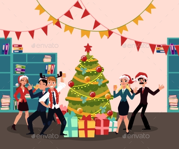 People Having Corporate Xmas Party - People Characters