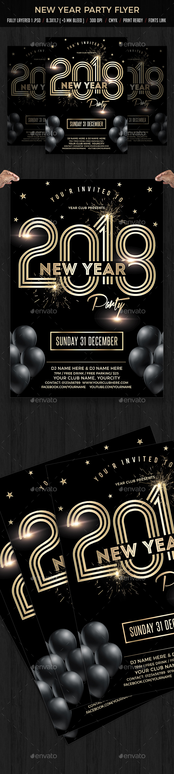 New Year Party - Flyers Print Templates