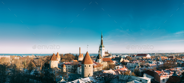 Tallinn, Estonia. Panorama Of Part Of Tallinn City Wall With Tow - Stock Photo - Images