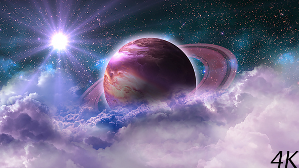 Abstract Purple Clouds in Space and Planet with the Shine Star