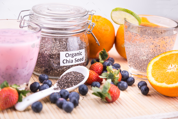 Chia seeds with fresh fruits juice, healthy nutritious anti-oxid