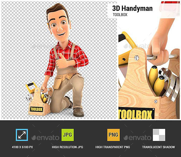 GraphicRiver 3D Handyman with Toolbox and Thumb Up 20880270 GraphicRiver 3D Handyman with Toolbox and Thumb Up 20880270