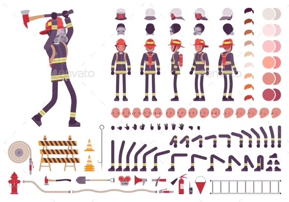 Firefighter Character Creation Set - People Characters