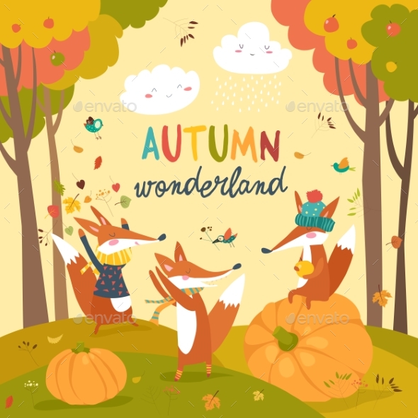 GraphicRiver Little Foxes Playing with Leaves in Autumn Forest 20880762 GraphicRiver Little Foxes Playing with Leaves in Autumn Forest 20880762