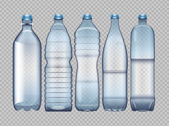 Stock Vector - GraphicRiver Set of Blue Transparent Plastic Bottles