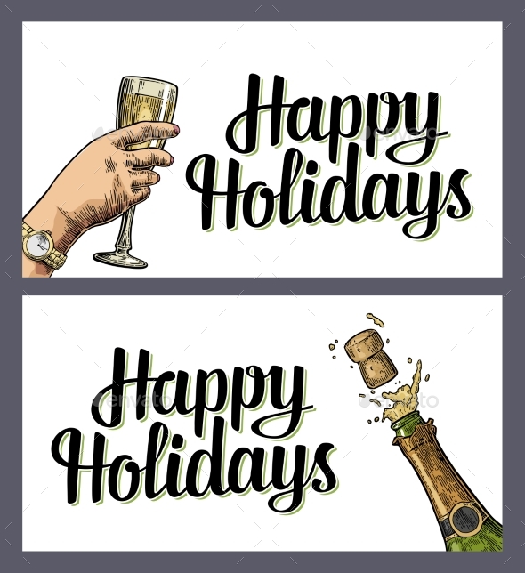 Bottle of Champagne Explosion and Hand Hold Glass - Food Objects