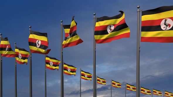The Uganda Flags Waving In The Wind - 4K alt