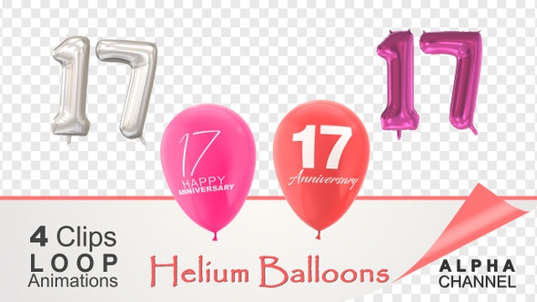 17 Anniversary Celebration Helium Balloons Pack