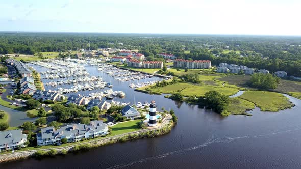 Aerial view of intercoastal marina in South Carolina. alt