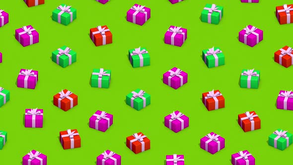 Boxes with christmas presents on green background