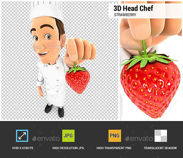 GraphicRiver 3D Head Chef Holding a Strawberry 20885475