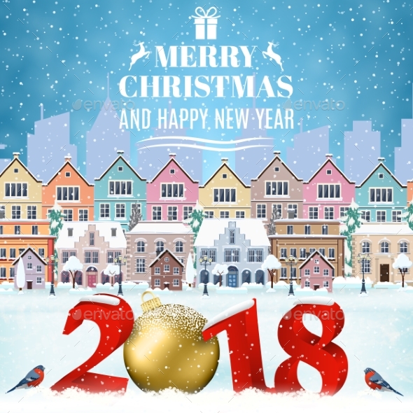 Christmas Postcard with Vintage Street - Christmas Seasons/Holidays