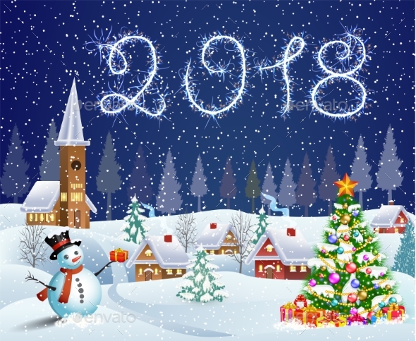 House in Snowy Christmas Landscape at Night - Christmas Seasons/Holidays
