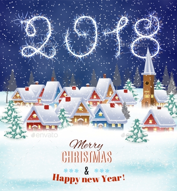 House in Snowy Christmas Landscape at Night - Christmas Seasons/Holidays