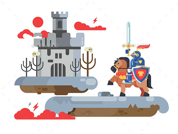 Knight with Sword and Old Castle - People Characters