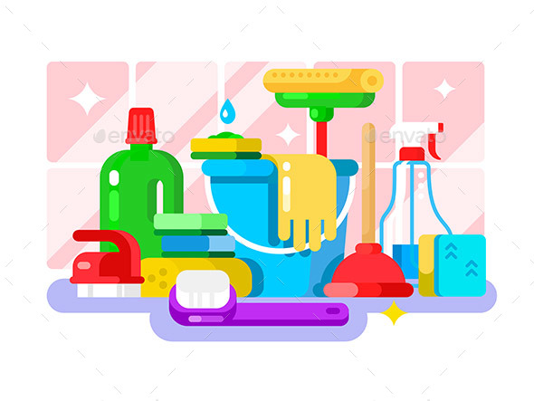 GraphicRiver Cleaning Tools and Detergent in Bottle Flat Design 20887203 GraphicRiver Cleaning Tools and Detergent in Bottle Flat Design 20887203