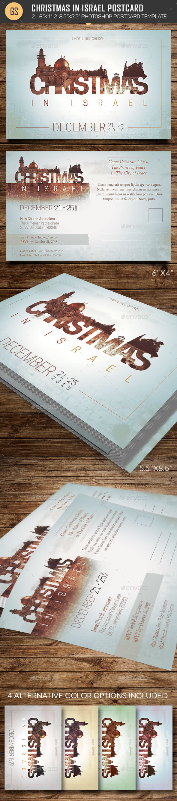 Christmas In Israel Postcard Template - Church Flyers