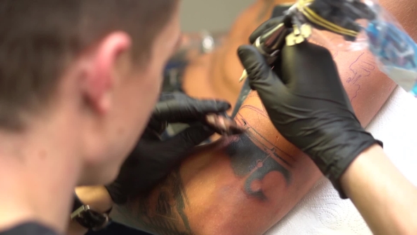 Tattoo Applying Ink Using Machine for Tattoos