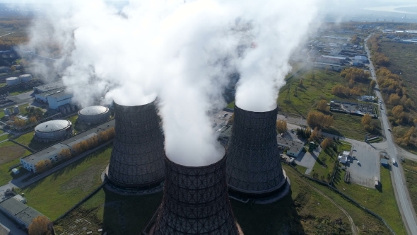 Aerial View: Smoke From Heavy Industry Factory alt